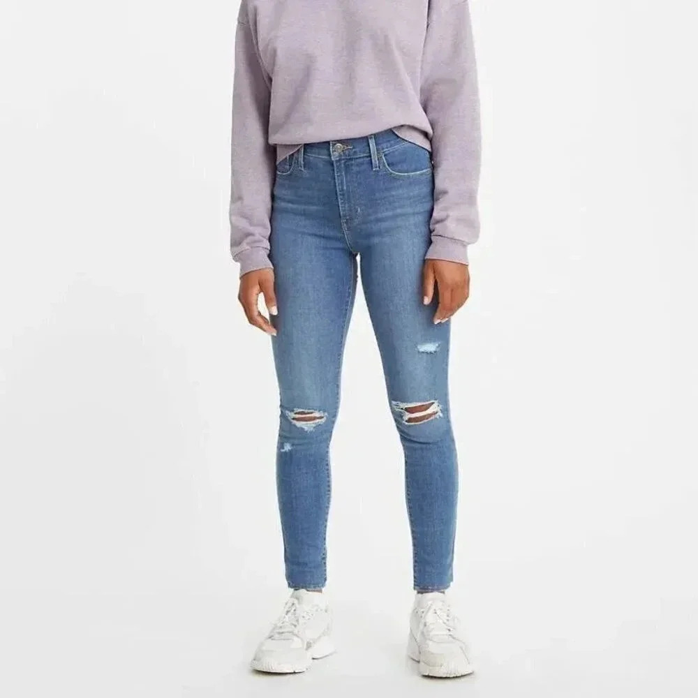 Levi's 720 Distressed  High Rise Super Skinny Medium Wash Jeans